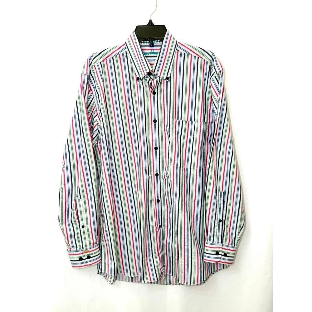Alan Flusser Shirt Mens Medium Multicolor Stripe Cotton Long Sleeve Button Down